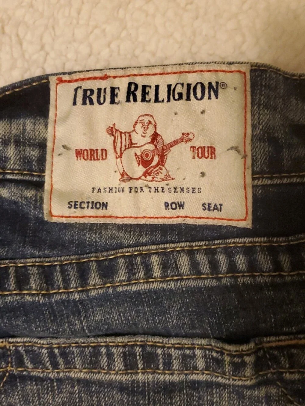 True Religion Men's Dark Blue Relaxed Jeans with Faded Wash